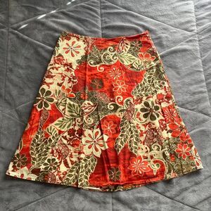Vintage Y2K indie boho fairy green and orange floral midi cotton skirt size 4